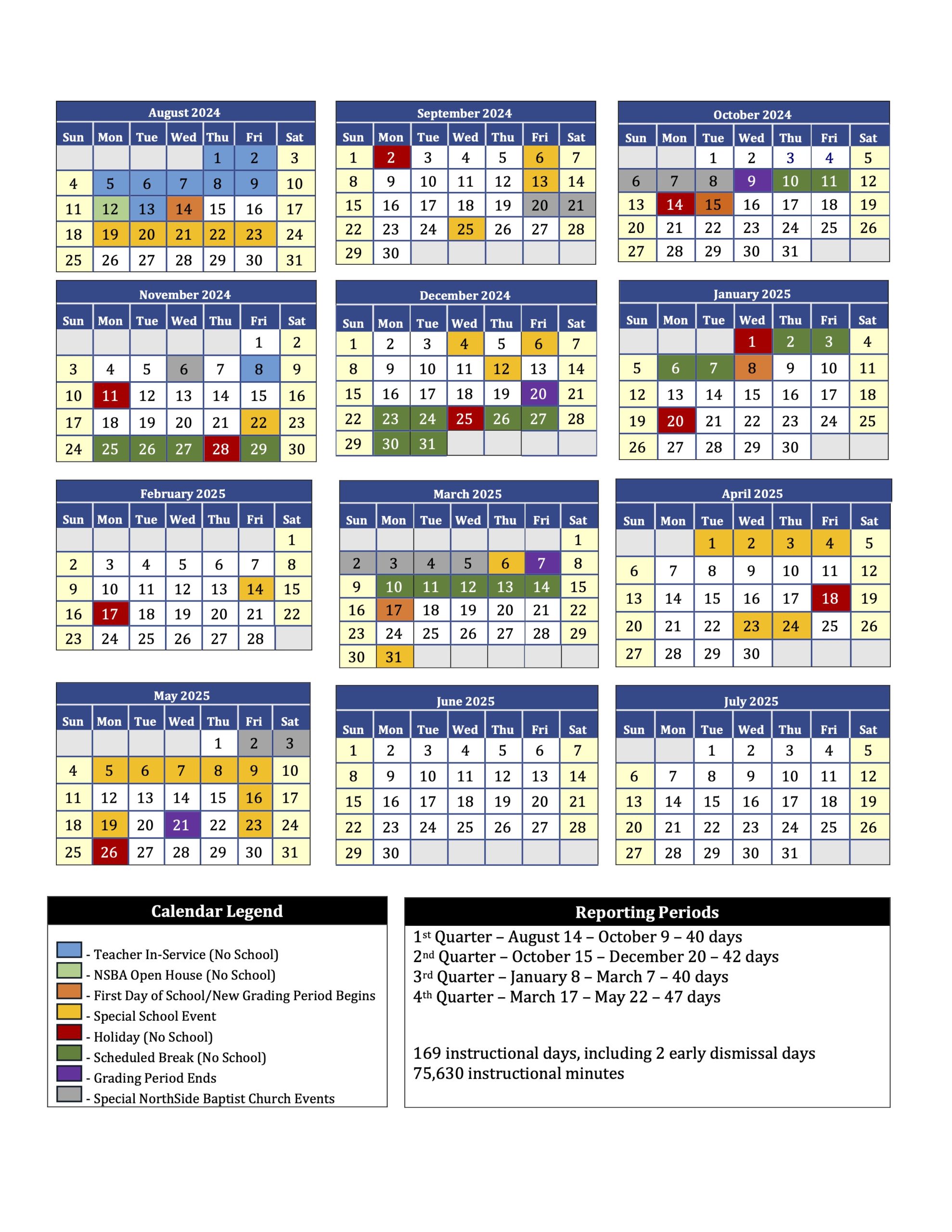 2024-2025 Printable NSBA Calendar